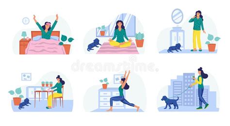 Morning Routine Concept Of Daily Life Stock Vector Illustration Of