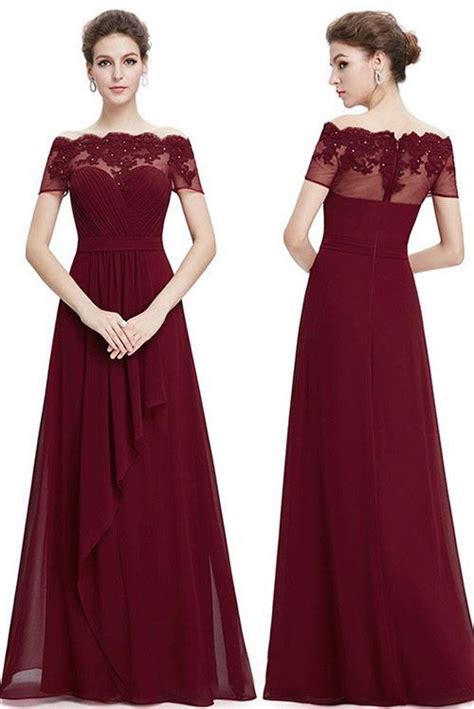 Chiffon Burgundy Long Bridesmaid Dress With Lace Appliques For Wedding