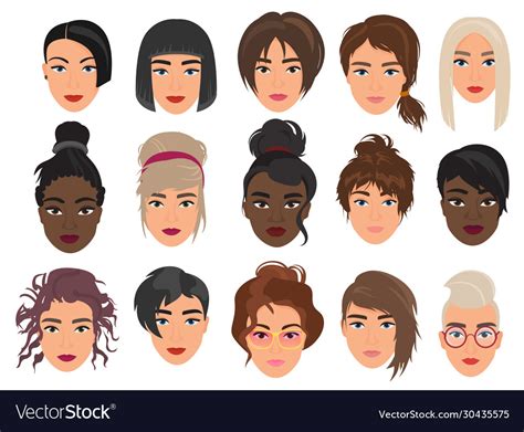 Women Heads Character Flat Cartoon Royalty Free Vector Image
