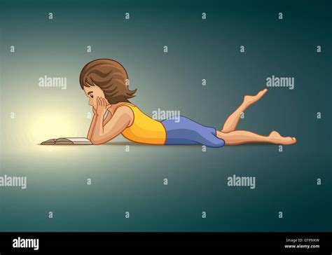 Girl Lying Down And Reading Book Vector Illustration Stock Vector