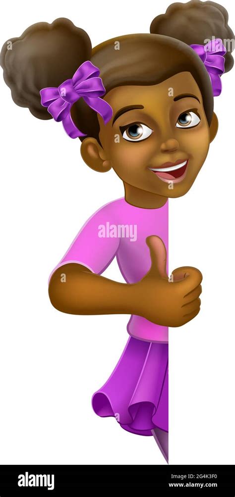 Black Girl Cartoon Child Kid Thumbs Up Sign Stock Vector Image And Art