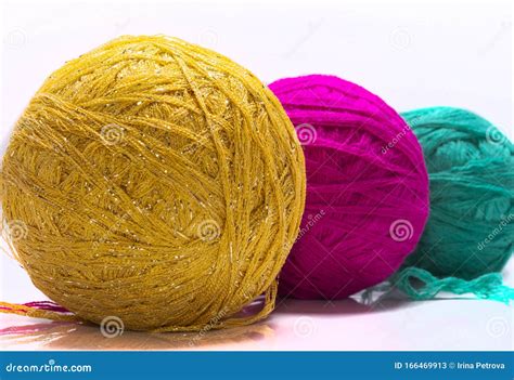 Colorful Thread Balls For Knitting On White Background Stock Image