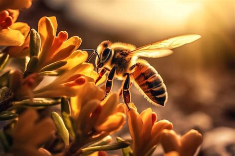 Premium Ai Image Closeup Of A Bee Perched On Yellow Flowers For