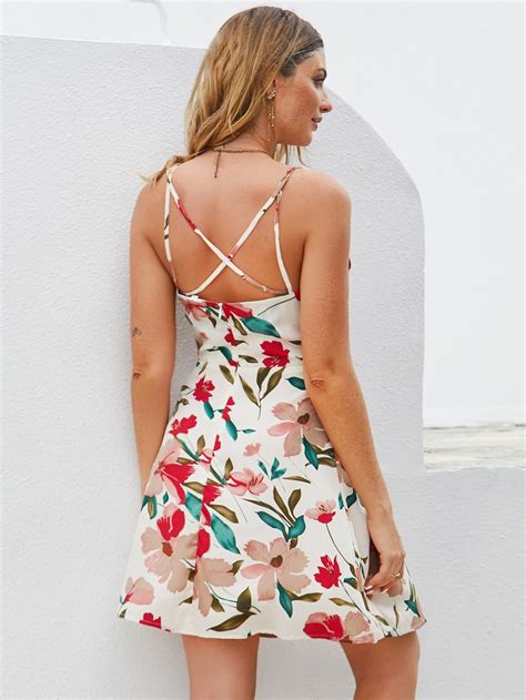 Criss Cross Back Floral Print Cami Dress Sponsored Ad Floralcrosscriss In 2020 Cami