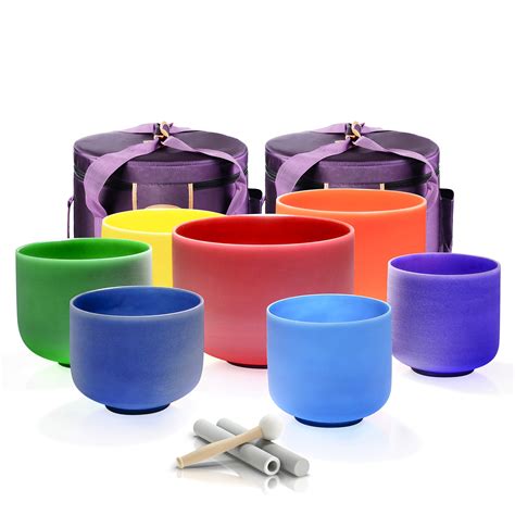 TOPFUND 7 12 Inch Chakra Set Of 7 Color Crystal Singing Bowls With