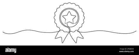 Award Star Badge Continuous Line Art Drawing Vector Illustration
