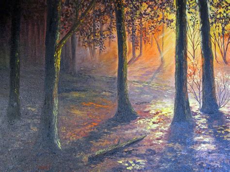 Forest Sunset Forest Sunset Painting Art