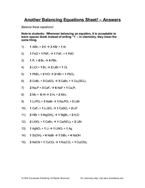 1 na3po4 + 3 koh → 3 naoh + 1 k3po4. Balancing Equations Practice Answer Key + My PDF ...