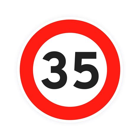 Speed Limit 35 Round Road Traffic Icon Sign Flat Style Design Vector