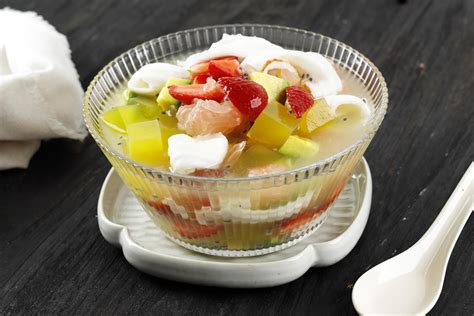 Sop Buah Or Es Buah Is Mixed Fruit With Coconut Or Simple Syrup Served