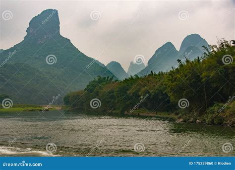 Peak Of Karst Mountain And Forest Along Li River In Guilin China Stock