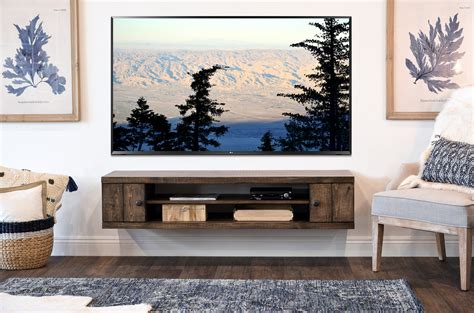 Rustic Barn Wood Style Floating Tv Stand Farmhouse Spice Woodwaves