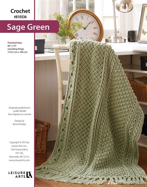 Leisure Arts Aran Afghans To Crochet Sage Green Epattern Leisure Arts