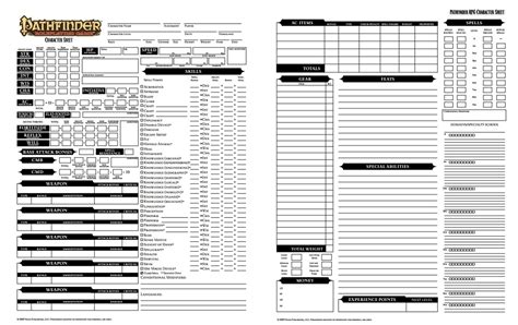 Printable Character Sheet Pathfinder Printable Word Searches