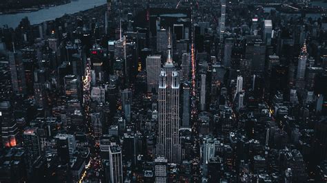 Download Wallpaper 1366x768 New York Dark Night City Aerial View