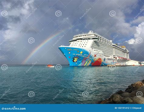 A Colorful Cruise Ship Called Norwegian Breakaway Ncl Docked At Oranjestad Harbor 3 Editorial