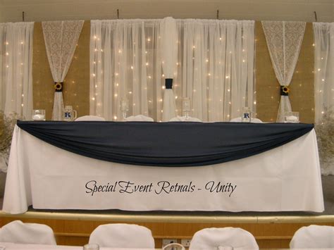Navy Draping Head Table Lace And Burlap Backdrop Special Event