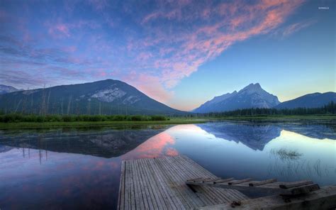 Sunset Clouds Reflecting In The Vermilion Lakes Wallpaper Nature