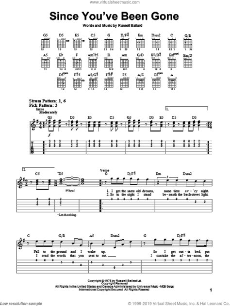 since you ve been gone sheet music easy for guitar solo easy tablature