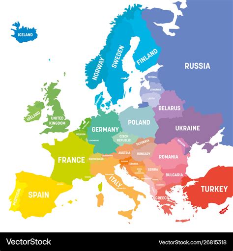 Map Europe In Colors Rainbow Spectrum With Vector Image