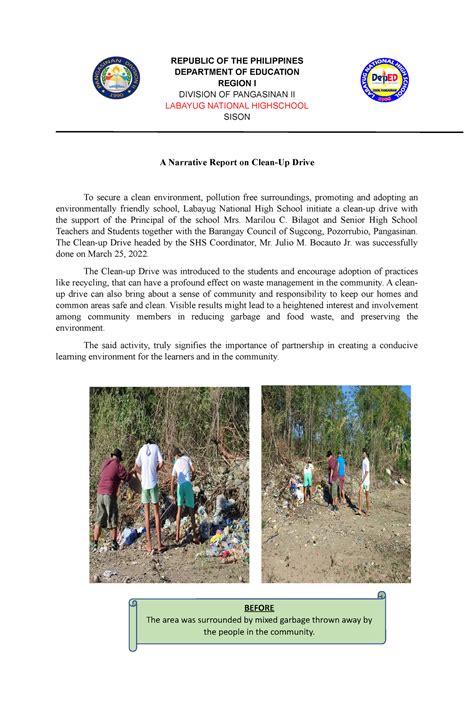 Narrative Report Clean Up Drive Republic Of The Philippines
