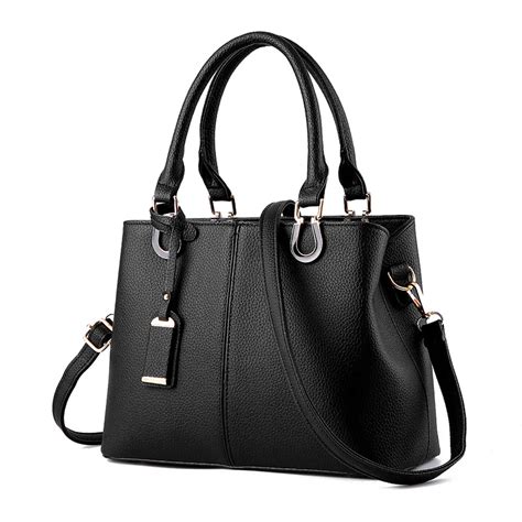 Black Womerns Pu Leather Top Handle Handbag Ladies Glegant Handle