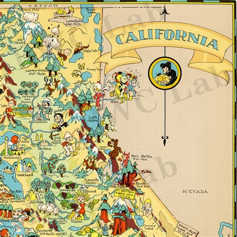 Pictorial Map Of California Colorful Fun Illustration Of Etsy