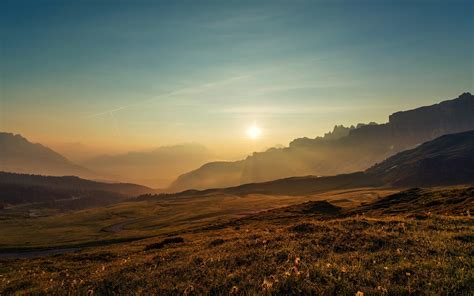 Sunset Mountains Landscape Sun Road Clear Sky Nature Wallpapers