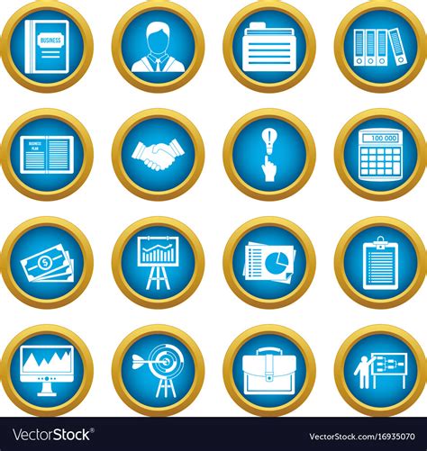 Business Plan Icons Blue Circle Set Royalty Free Vector