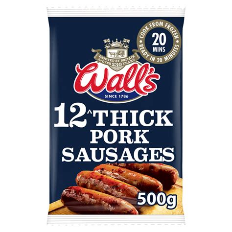 Walls 12 Thick Freshly Frozen Pork Sausages 500g Sausages Iceland