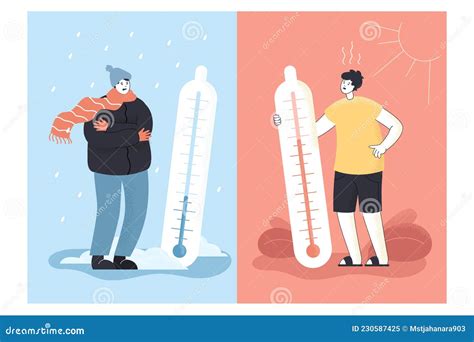 Contrast Of Winter And Summer Cold And Hot Weather Stock Vector