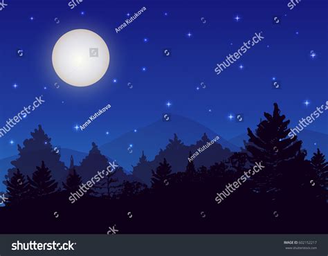 Vector Night Landscape Spruce Forest Starry Stock Vector