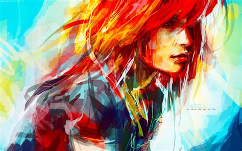 Wallpaper Face Painting Illustration Digital Art Women Redhead