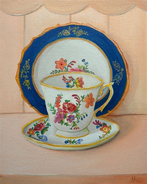 Still Life Painting Original Oil Painting Vintage Tea Cup Etsy