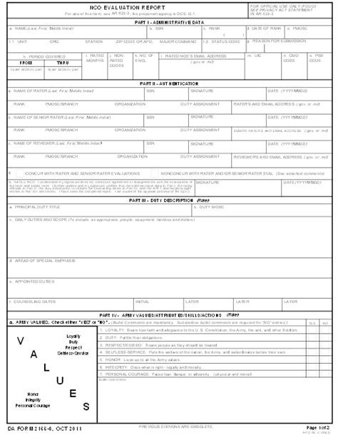 Da Form 2166 9 1 Fillable Printable Forms Free Online
