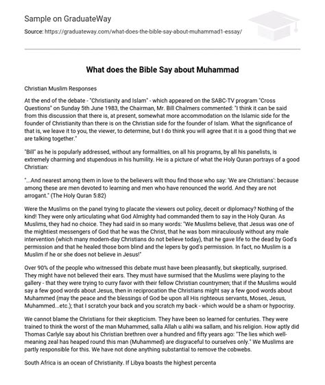 ⇉what Does The Bible Say About Muhammad Essay Example Graduateway