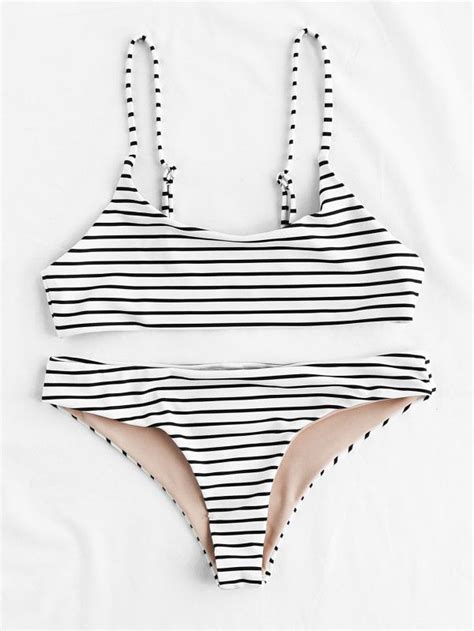 ensemble de bikini de plage à rayures french shein sheinside cute swimsuits cute bikinis