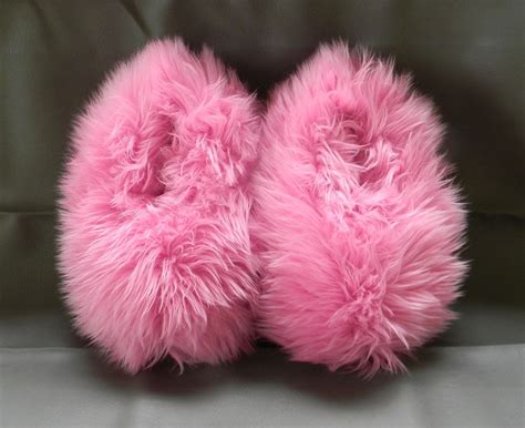 Slippers Retro Pink Fur Color Shaggy Furry Fuzzy Etsy