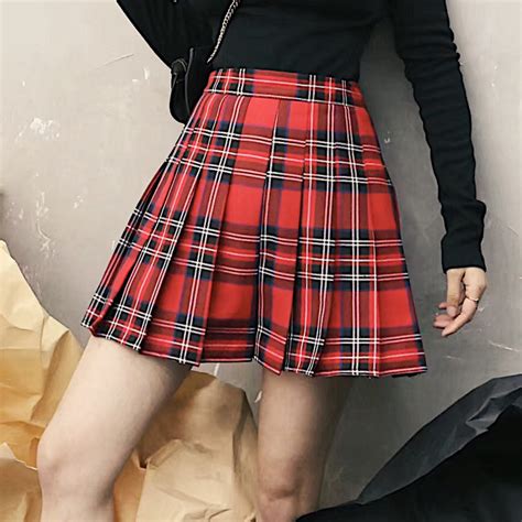 red plaid skirt women girls red pleated plaid skirt plus size pleated mini skirt mini skirt