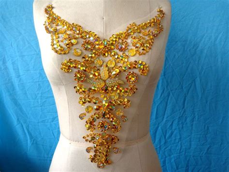 a169 handmade golden sew on rhinestones applique crystal patches with stones sequins beads 30