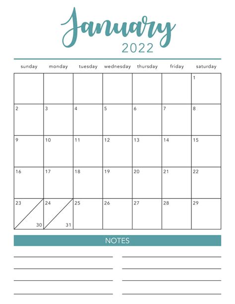 Blank 2022 Calendar Template