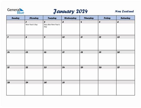 January 2024 Monthly Calendar With New Zealand Holidays