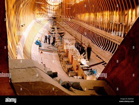 Aft View Of The Hull Of A Wooden Ship In Construction With All Ribs