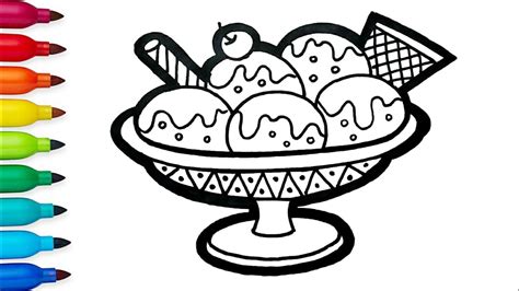 Milk, soda, and ice cream! Ice cream bowl drawing for kids | Coloring pages for kids and toddlers - YouTube