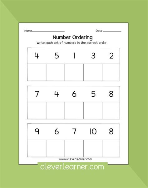 Ordering Numbers Worksheets Pdf