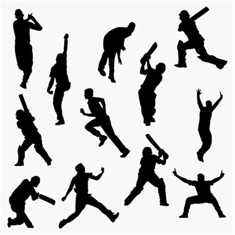 Cricket Players Silhouettes Premium Vector