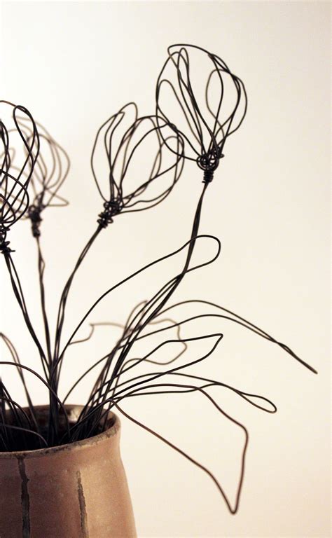 Black Wire Modern Flower Arrangement Minimalist Tulips Rose