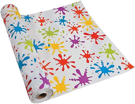 Fun Express Paint Splatter Tablecloth Roll Disposable Plastic 100