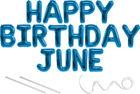 June Happy Birthday Mylar Balloon Banner Blue 16 Inch Letters