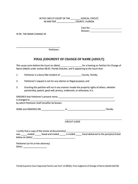 Final Judgment Of Change Of Name Family Florida Courts Form Fill Out And Sign Printable Pdf